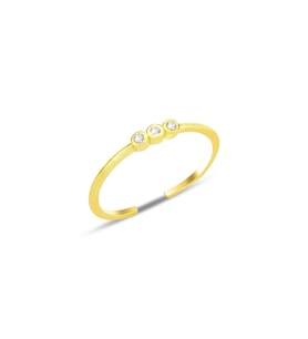 Gümüş altın yaldızlı zirkon taşlı alttan ayarlanabilir tria yüzük SGTL12235GOLD (Rose)