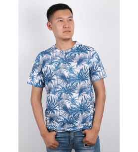 Erkek Bisiklet Yaka Baskılı T-shirt %100 Pamuk Tişört