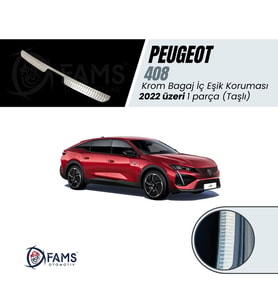 Peugeot 408 Krom Bagaj İç Eşik Koruma 2022> Taşlı Paslanmaz Çelik