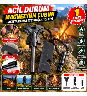 Acil Durum Magnezyum Çubuk Çakmaktaşı Hayatta Kalma Ateş Başlatıcı Çakmak Kiti Düdük Hediyel