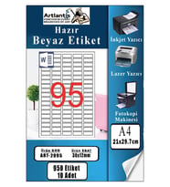 A4 Hazır Etiket 30x12 mm 10 Sayfa 1 Paket 95 li Kendinden Yapışkanlı Fotokopi Lazer İnkjet Kağıdı Yazıcılar İçin Uyumlu (Beyaz)