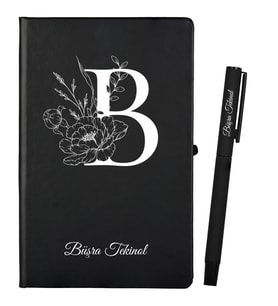Kişiye Özel Öğretmene Hediye Siyah Defter ve Kalem Hediye Seti