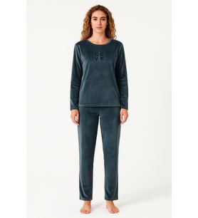 Kadın 13166-2688 Uzun Kol Kadife Pijama Takımı