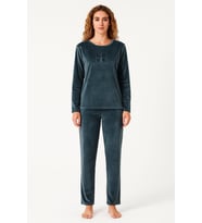 Kadın 13166-2688 Uzun Kol Kadife Pijama Takımı