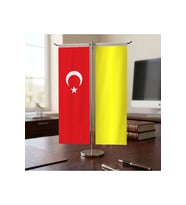 Batıhun Bayrağı - 17 Eski Türk Devletleri ve Türkiye Bayrağı Kırlangıç T tipi Masa Bayrak Takımı