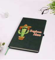 BK Gift Kişiye Özel Kaktüs Tasarımlı Yeşil Termo Deri Defter Model 7