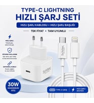 SChitec 30W Type-C Çıkışlı Hızlı Şarj Adapörü Başlığı ve Type-C to Lightning ve Hızlı Şarj Kablosu