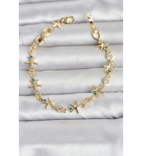 Pirinç Gold Renk Sıralı Deniz Yıldızı Model Kadın Bileklik