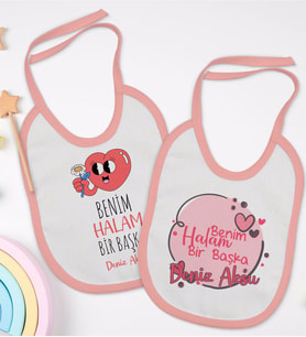 BK Kids Kişiye Özel Halam Bir Başka Tasarımlı 2’li Pembe Mama Önlüğü-1
