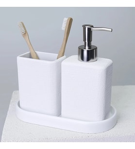 By Selim Linen Beyaz 5 Parça Polyester Banyo Seti
