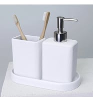 By Selim Linen Beyaz 5 Parça Polyester Banyo Seti