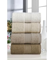 4 Lü El Yüz Havlu Seti %100 Pamuklu Gökkuşağı 50x85 Cm Kahve
