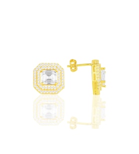 Gümüş altın yaldızlı özel tasarım baget kesim zirkon taşlı küpe SGTL11590GOLD