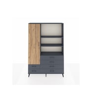 Arges Dolap 7 Raflı 6 Çekmeceli Tek Kapaklı  132x30x195 Antrasit-Çam/Antrasit