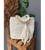 AmourHandmade Kadın Penye Ip Model El Örgüsü El Çantası (Beyaz)