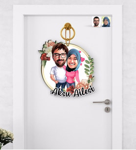 BK Gift Kişiye Özel Sevgililer Karikatürlü Ahşap Kapı Süsü-58