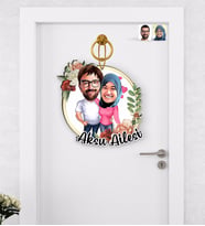 BK Gift Kişiye Özel Sevgililer Karikatürlü Ahşap Kapı Süsü-58
