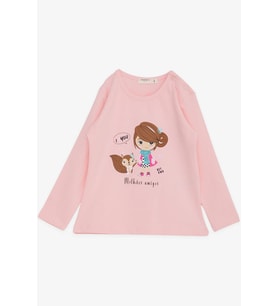 Breeze Kız Çocuk Uzun Kollu Tişört Dostluk Temalı Kız Baskılı 1-4 Yaş, Pembe