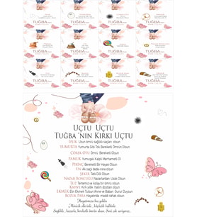 Kırk Uçurma Kartları Kız Bebek 36 Adet 5x4 Cm Tabaka Şeklinde Bebek 1 Adet Kırk Uçurma Belgesi