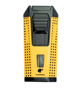 Cohiba Çift Torch Pürmüz Delicili Sarı Siyah Nokta Desenli Metal Puro Çakmağı - TR9536