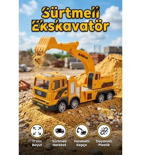 Oyuncak Sarı Kepçe Ekskavatör - Sürtmeli Hareketli İnşaat Kamyonu İş Makinesi (17 cm)