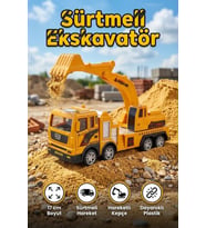 Oyuncak Sarı Kepçe Ekskavatör - Sürtmeli Hareketli İnşaat Kamyonu İş Makinesi (17 cm)