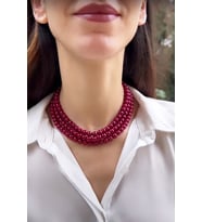 Bordo Üç Sıra İnci Kolye