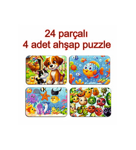 Çocuklar İçin Eğitici ve Öğretici Ahşap Renkli Puzzle 4lü Set 11