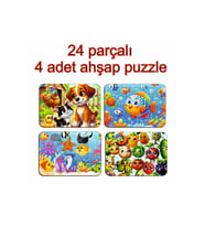 Çocuklar İçin Eğitici ve Öğretici Ahşap Renkli Puzzle 4lü Set 11