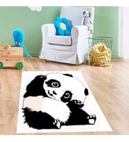 Panda Desenli Dijital Baskılı Leke Tutmaz Yıkanabilir Panda Kaymaz Taban Çocuk Odası Halısı (Çok Renkli)