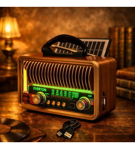 Everton Rt-682 Led+Fener Özellikli Bluetooth Nostaljik Radyo Müzik Çalar (Kahverengi-Kahve)