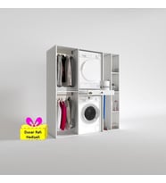 Kenzlife çamaşır-kurutma makinesi dolabı ve giysi dolabı çekmeceli hattab sağ raf byz 187*160*60  + tekli duvar rafı hediye (Beyaz)