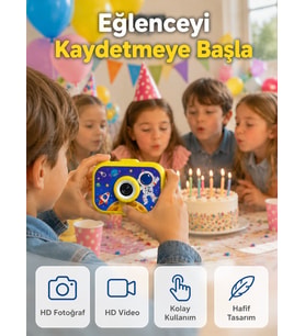 Mey İthalat® Şarjlı Çocuk Dijital Kamera Ön Arka Kamera Destekli HD Fotoğraf Video Çekimi Mini Tripodlu