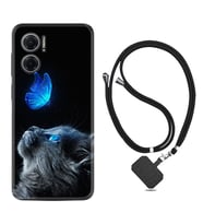 Xiaomi Redmi Note 11E Kılıf Resimli Boyun Askılı İpli Desenli Silikon Series Butterfly Cat 1891
