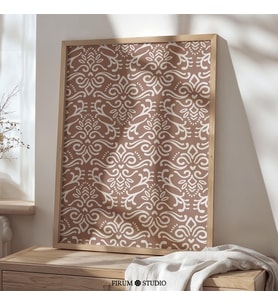 Kahverengi ve Beyaz Damask, Bohem Geometrik Desen Sanatı