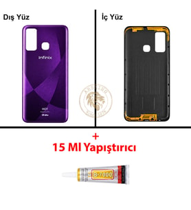 Infinix Hot 9 Mor Uyumlu Arka Kapak + B7000 Yapıştırıcı Arka Cam Batarya Pil Kapağı Lazer Kesim
