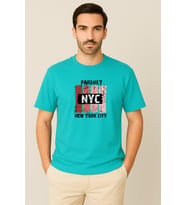 Erkek - Kadın %100 Pamuk New York City Parshey Baskılı Yarım Kollu Bisiklet Yaka T-Shirt (Turkuaz)