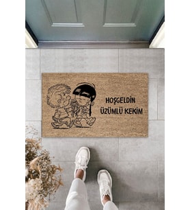 Dormot Modern Dijital Baskı - Kahverengi Hoşgeldin Üzümlü Kekim - 70x45 cm Kapı Önü Paspası (Bej)