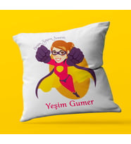 Kişiye Özel Benim Süper Annem Tasarımlı   Saten Kare Yastık (Beyaz)