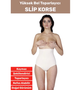 Özel Üretim İz İç Göstermez Kaymaz Sıkılaştırıcı İnceltici Yüksek Bel Slip Korse (Bej)
