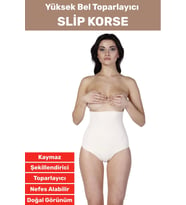 Özel Üretim İz İç Göstermez Kaymaz Sıkılaştırıcı İnceltici Yüksek Bel Slip Korse (Bej)