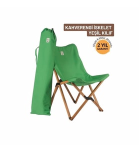 Bag The Joy Ahşap Katlanır Kamp Sandalyesi – Kahverengi İskelet - Yeşil Kılıf