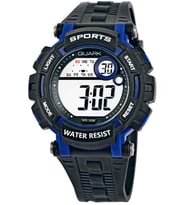 Quark Qu-8102G-2 Dijital Kronometreli Takvimli Alarmlı Işıklı Erkek Kol Saati (Siyah)