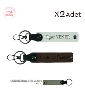 Dayıya Anlamlı Hatıra, İsim & Soyisim Kişiselleştirilmiş 2’li Anahtarlık, Koyu Kahve-Beyaz-Gri