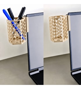 3D Baskı Monitor Kalemlik - Petek Desenli Laptop Kenar Altıgen Kalemlik-Bej