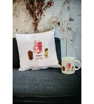 Dönerci Kupa Bardak ve Yastık Set (Beyaz)