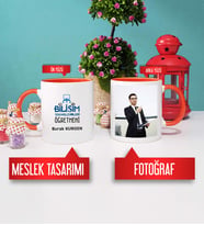 Bilişim Teknolojileri Öğretmeni Hediye Kupa Bardak Turuncu Fotoğraflı