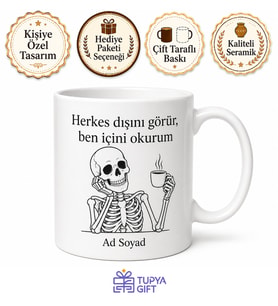 Radyoloji Uzmanına Özel İskelet Esprili Siyah Beyaz Kupa Bardak Hediye