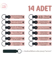 Saha Ekibine Teşekkür Hediyesi, 14'lü Set, Personel İsimli Deri Anahtarlık, Pudra & Lacivert