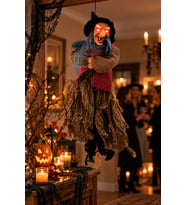 Halloween Cadılar Bayramı Asılabilir Cadı Süsü Sesli Işıklı Kırmızı LED Gözlü Korku Dekoru 55 cm
